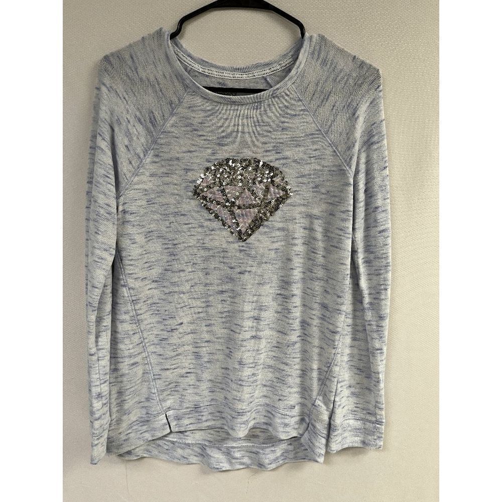 More Than Magic White & Blue Heather Diamond Sequin Sweatshirt Size XL-14/16